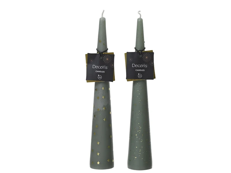 Candela decorativa conica d.4,5x25cm verde in 2 assortimenti