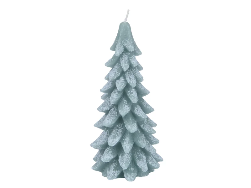 Candela di cera d.9,5x20cm a forma di albero glitterata