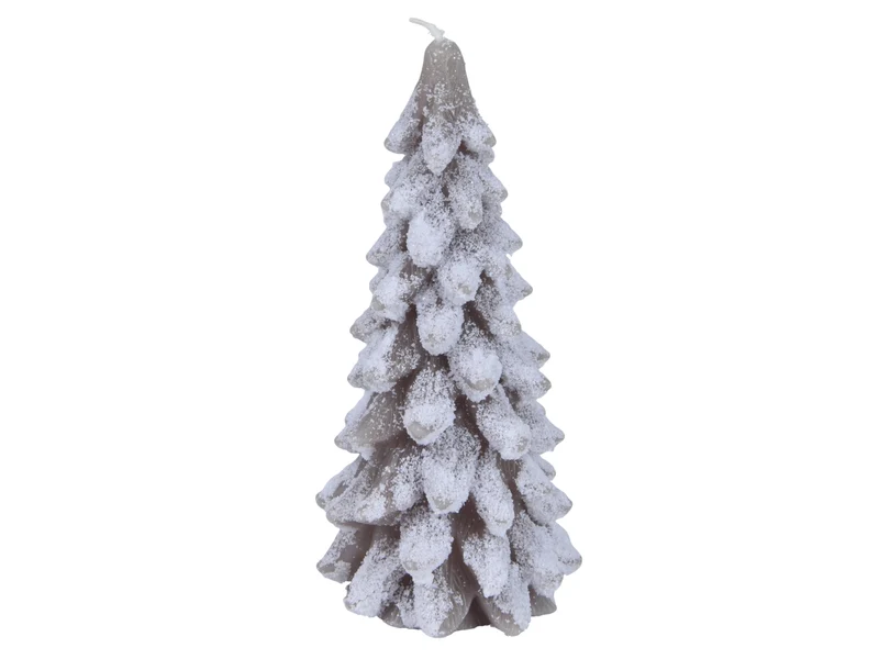Candela di cera d.9,5x20cm a forma di albero glitterata marrone