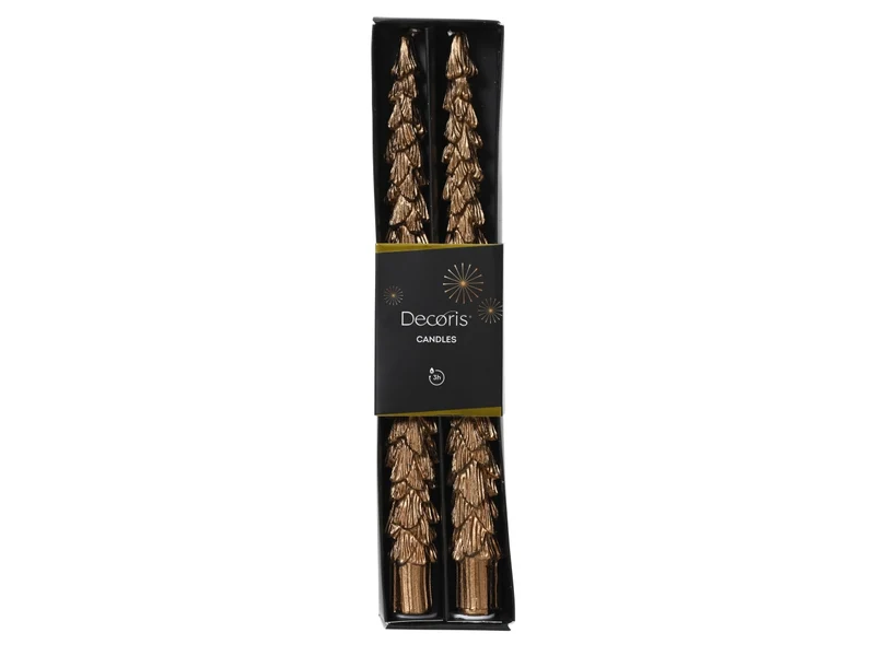 Candela a forma di pino marrone metallizzato in cera d.2,2xh.25 cm, set da 2 pezzi - Decoris Candles