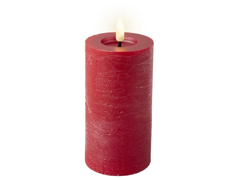 Candela con stoppino e led d.7x15cm a batteria rossa