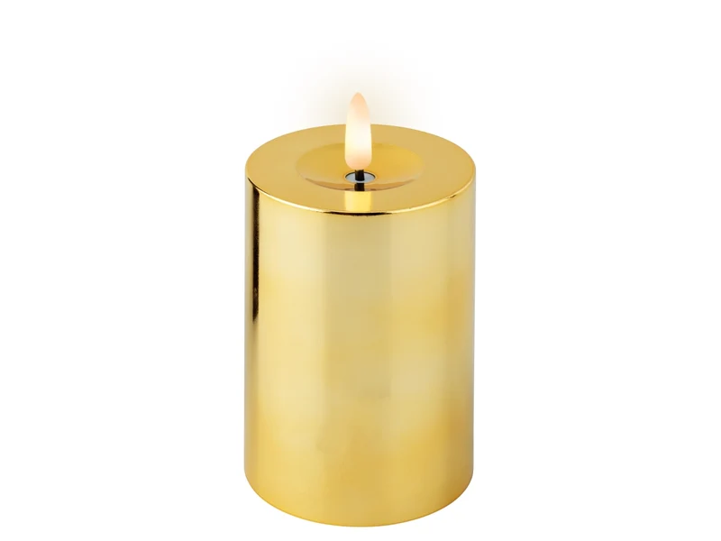 Candela con stoppino e led d.7x12,5cm a batteria oro