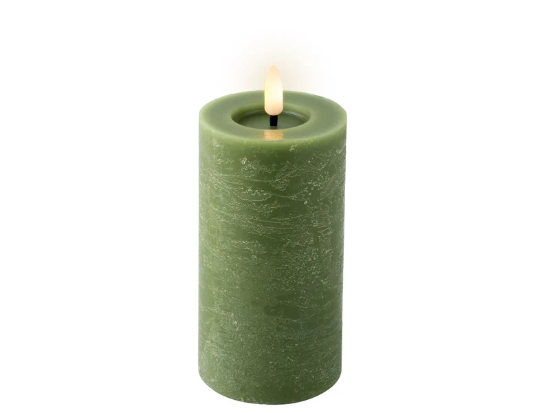Candela con stoppino e led d.7x15cm a batteria verde