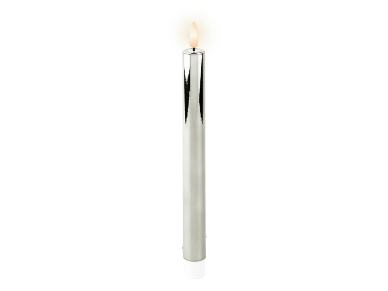 Candela con stoppino e led d.2,2x24,5cm a batteria argento