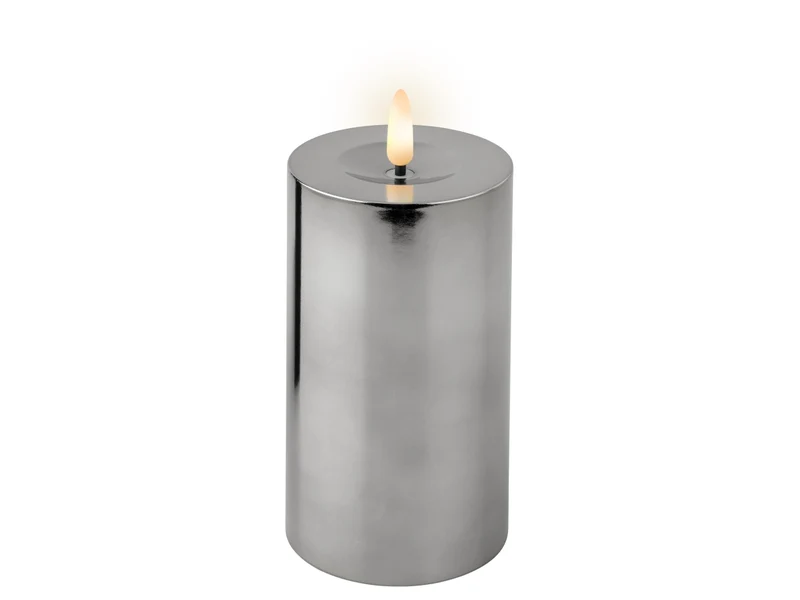 Candela con stoppino e led d.7x15cm a batteria argento