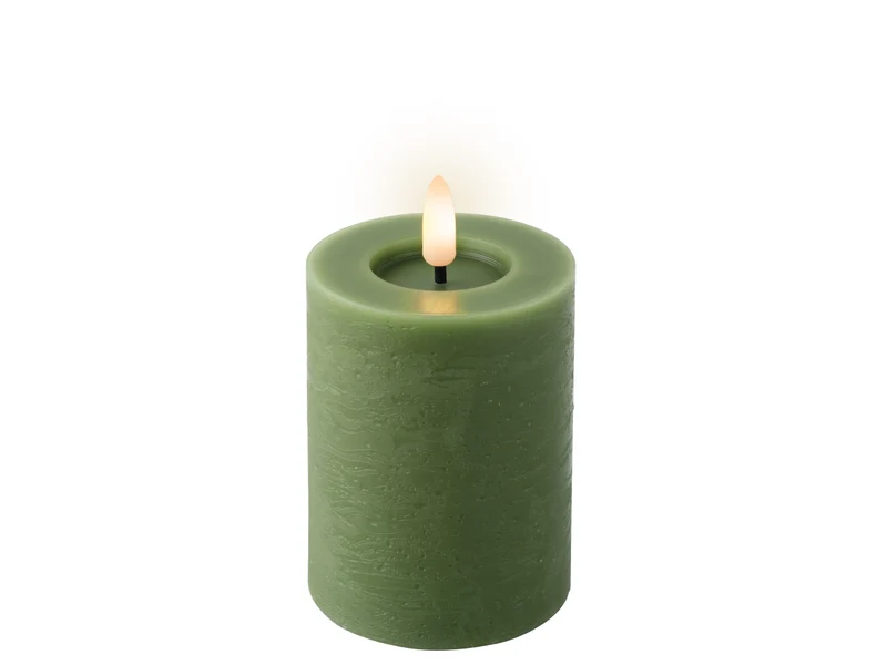 Candela led cilindrica verde con effetto fiamma d.7x11 cm - Decoris