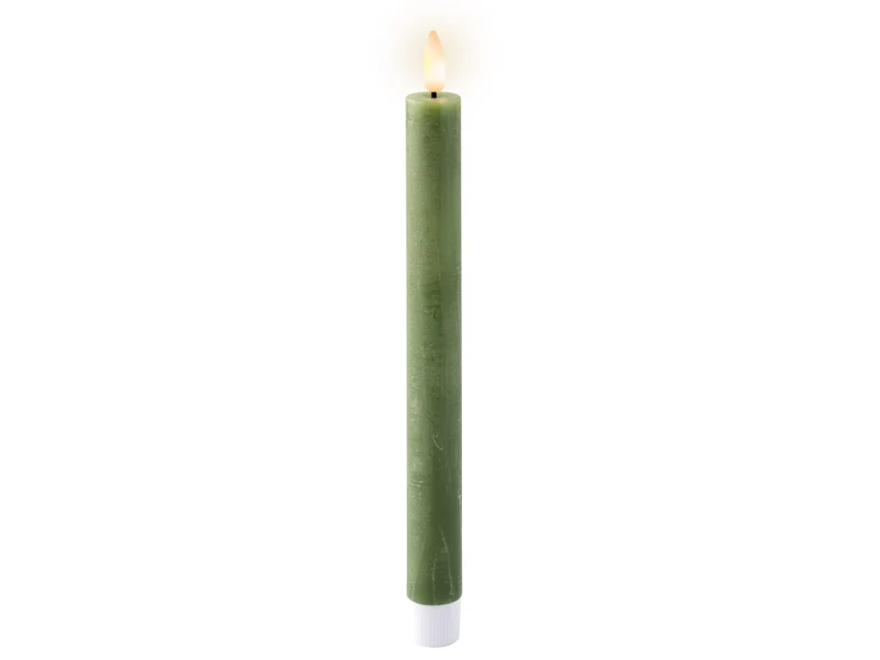 Candela con stoppino e led d.2,2x24,5cm a batteria verde