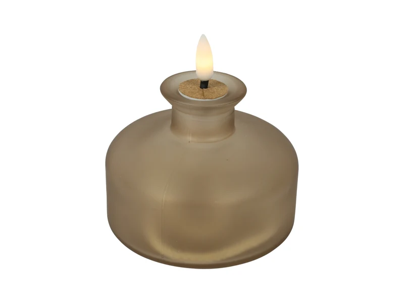 Bottiglia con candela led bianco caldo in vetro opaco grigio con timer 9x9x7,5 cm - Countryfield