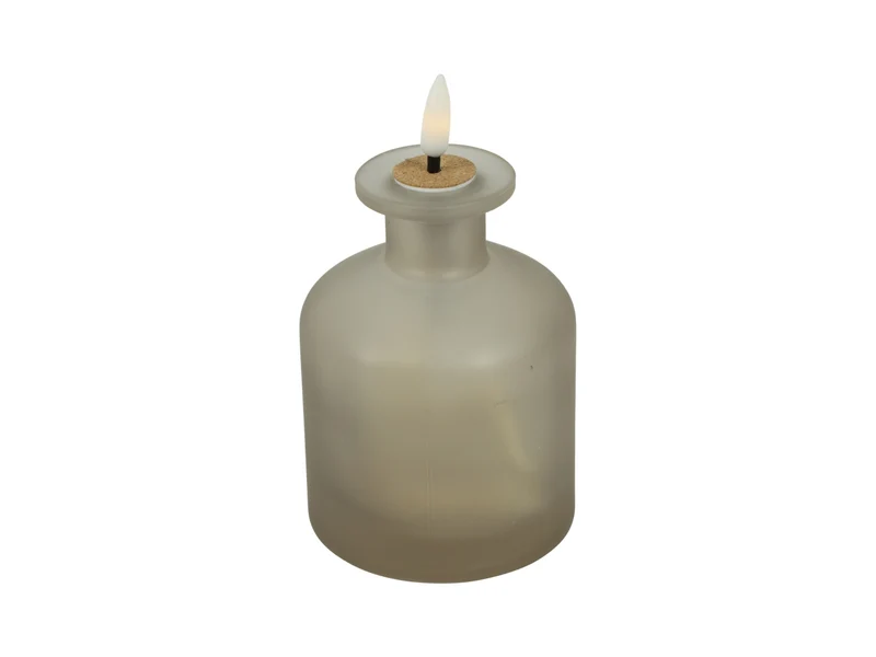 Bottiglia con candela led bianco caldo in vetro opaco grigio con timer 8x8x11 cm - Countryfield