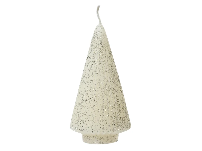 Candela a forma di albero di natale bianca glitter champagne d.8,5x17 cm â Decoris