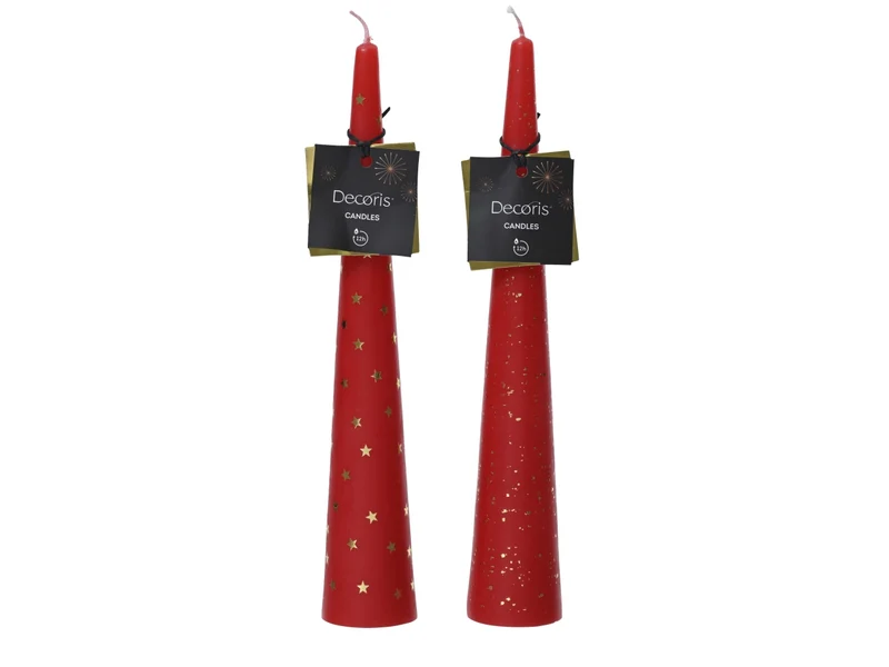 Candela decorativa conica d.4,5x25cm rossa in 2 assortimenti