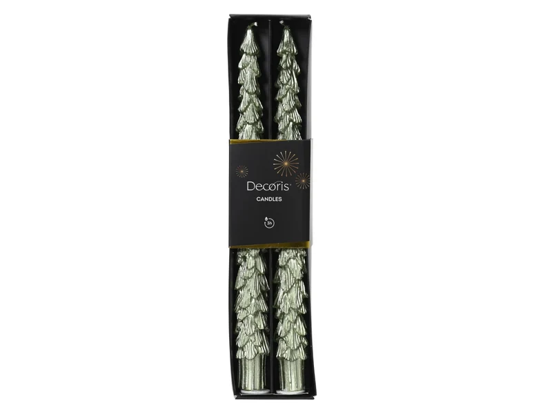 Candela a forma di pino verde metallizzato in cera d.2,2xh.25 cm, set da 2 pezzi - Decoris Candles