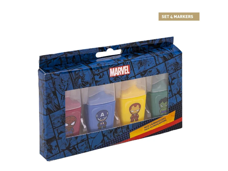 Set di 4 evidenziatori avengers per bambini, in plastica, punta obliqua, per evidenziare colorare e disegnare - CerdÃ