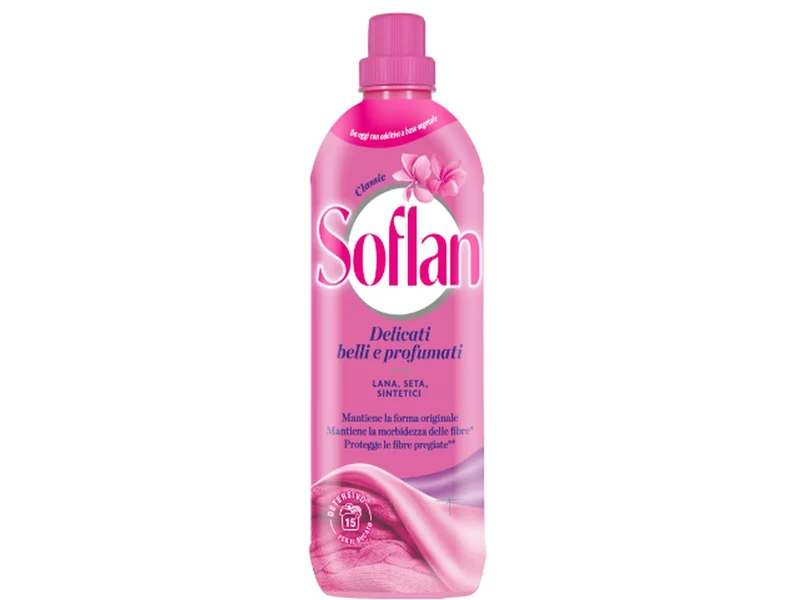 Detersivo per lavatrice Soflan classico 900 ml, 15 lavaggi, ideale per capi delicati