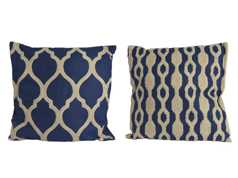 Cuscino decorativo quadrato blu e tortora, con fantasia geometrica, art decÃ², in cotone con imbottitura in poliestere - 43x43x10 cm - Kaemingk