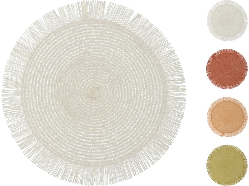 Tovaglietta americana Rotonda in Carta Intrecciata - disponibile in 4 Colori Assortiti Stile Boho - Koopman H&S - 38cm