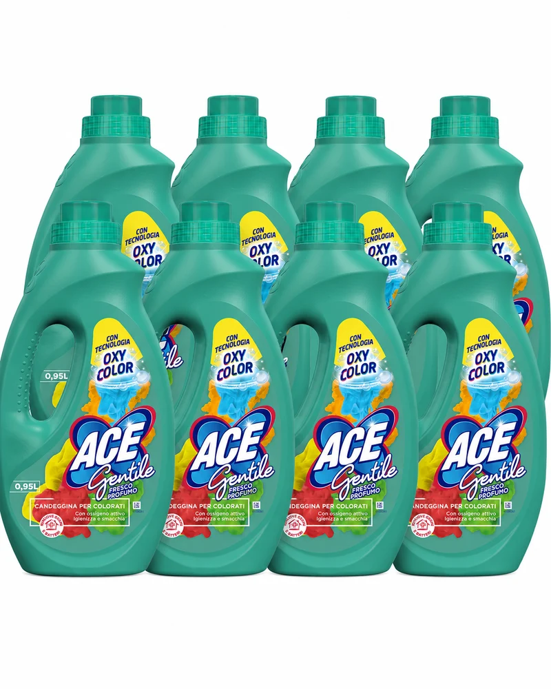 8 FLACONI CANDEGGINA ACE Gentile da 950 ml – Formato convenienza da 7,6 L