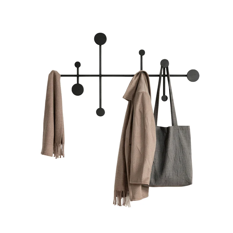 Appendiabiti da Parete Moderno con 10 Ganci in Metallo Resistente - 59x33,5 cm Portata 30 kg - Kit Montaggio Incluso