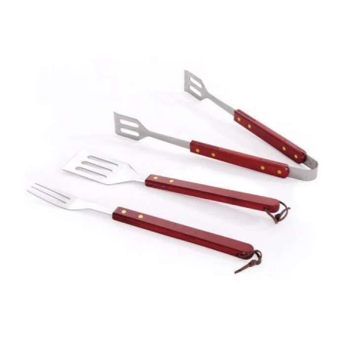 Set 3 accessori da barbecue con pinza, forchetta e paletta