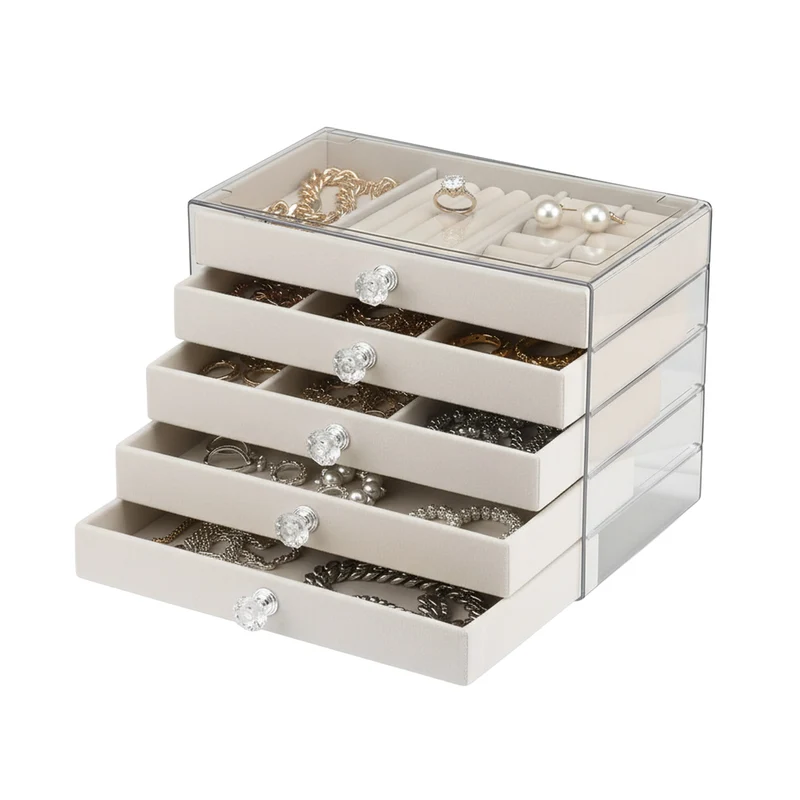 Scatola Portagioie 5 Cassetti Organizer Gioielli con Scomparti Multimisura