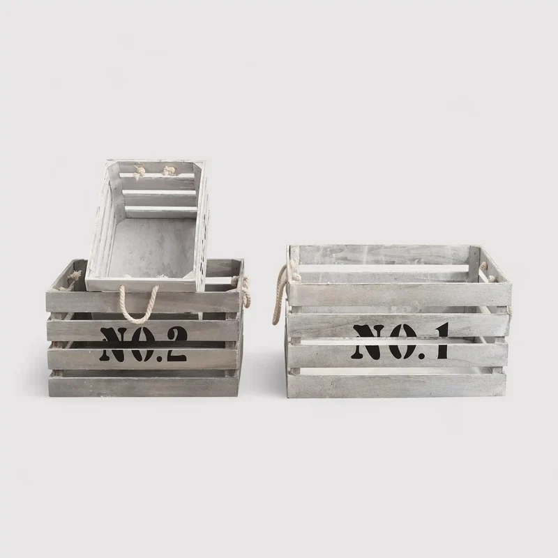 Zapote - Set di 3 cassette in legno bianco shabby decorate
