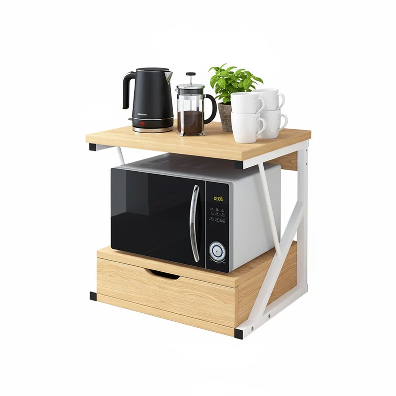 Supporto Microonde da Cucina in MDF con Cassetto e Ripiano Superiore
