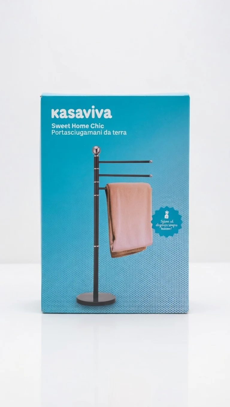 Kasaviva Sweet Home Chic Portasciugamani da Terra | Piantana Bagno con 3 Aste Regolabili | Design Moderno Salvaspazio | Igiene ed Eleganza Coordinata