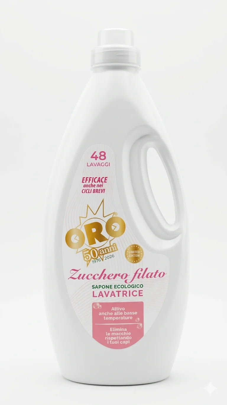ORO Lavatrice Sapone Ecologico Zucchero Filato 2200ml | Detersivo 48 Lavaggi | Edizione Limitata 50anni | Efficace nei Cicli Brevi