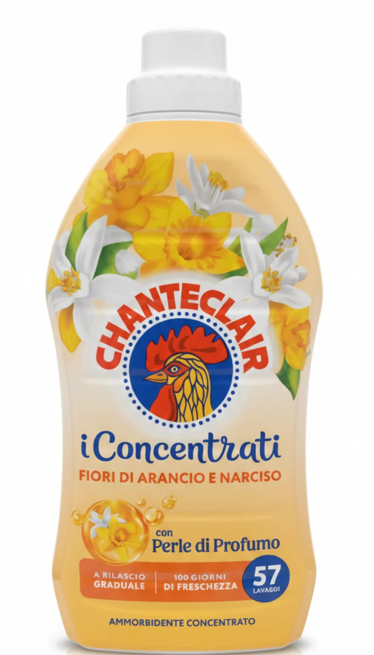 Chanteclair Ammorbidente Super Concentrato Fiori d’Arancio e Narciso, profumo floreale intenso e morbidezza duratura.