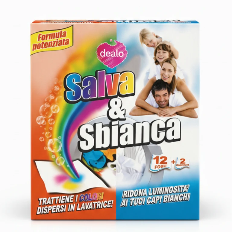 Dealo Salva & Sbianca – 14 Fogli (12+2 Omaggio) – Acchiappacolore e Sbiancante per Bucato – Formula Potenziata Doppia Azione