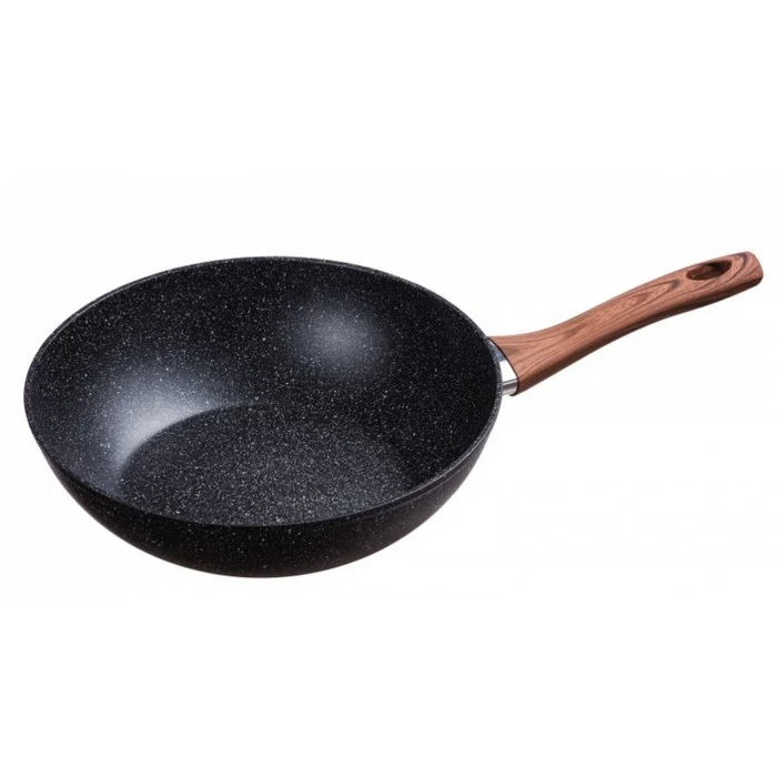 Wok per induzione antiaderente e antigraffio, manico effetto legno - Black Stone