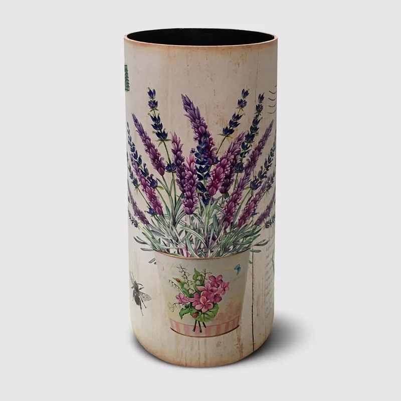 Sambuco - Portaombrelli bianco tondo con decorazione floreale