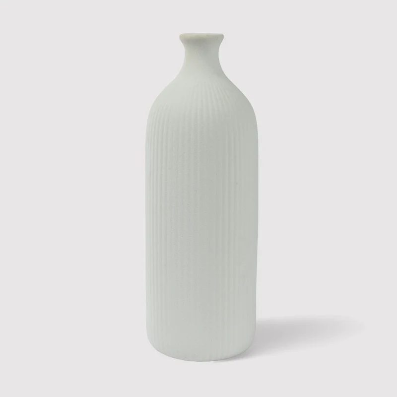 Bilinga - Vaso decorativo alto e stretto in gres bianco