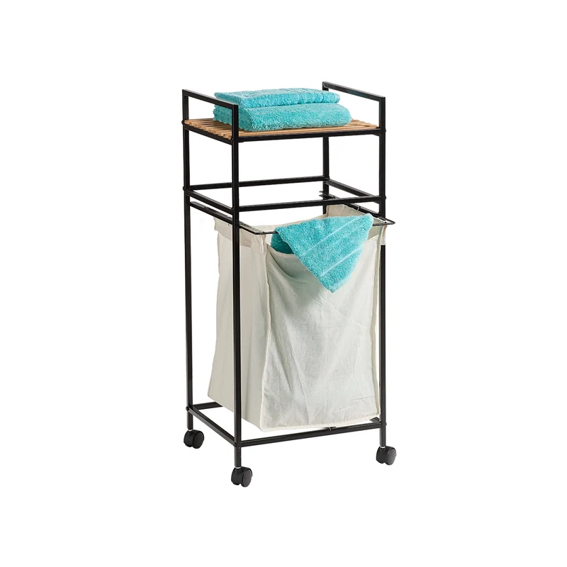 Carrello Portabiancheria In Bamboo Nero