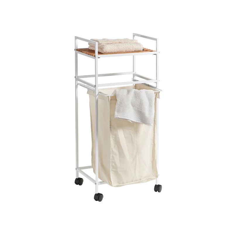 Carrello Portabiancheria In Bamboo Bianco