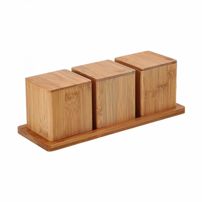 Set 3 barattoli con vassoio in bamboo