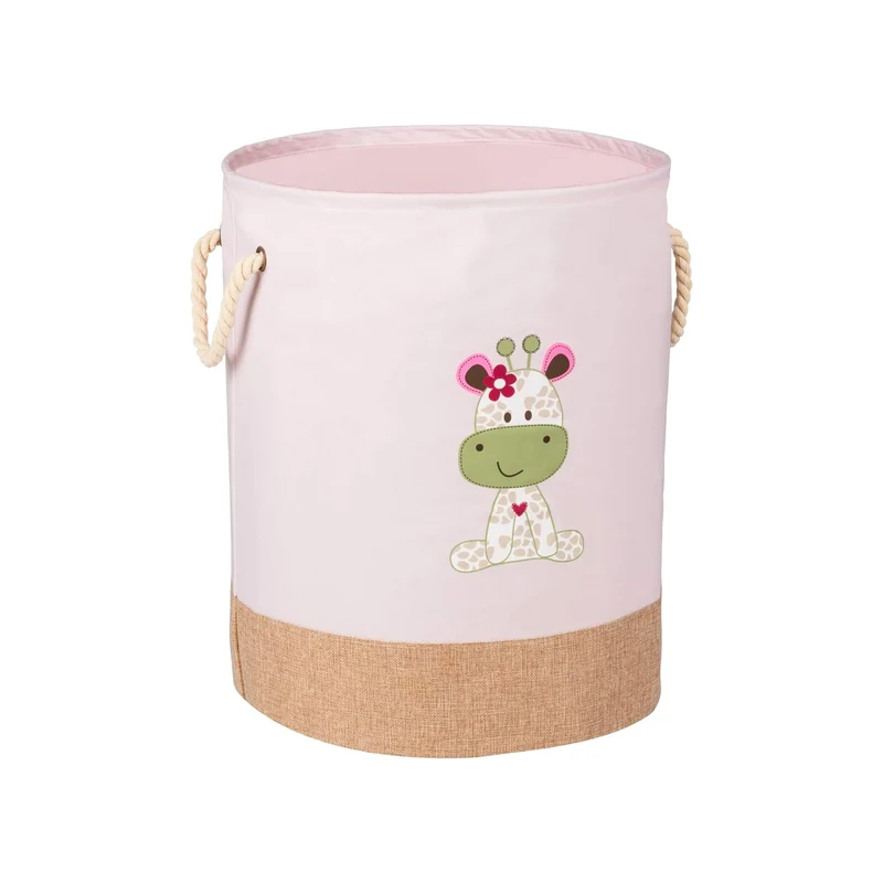 Cesta Kids Per Il Bucato 63l Con Stampa Giraffa E 2 Manici In Corda Rosa
