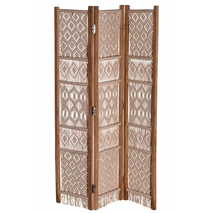 Paravento con 3 ante in cotone e legno