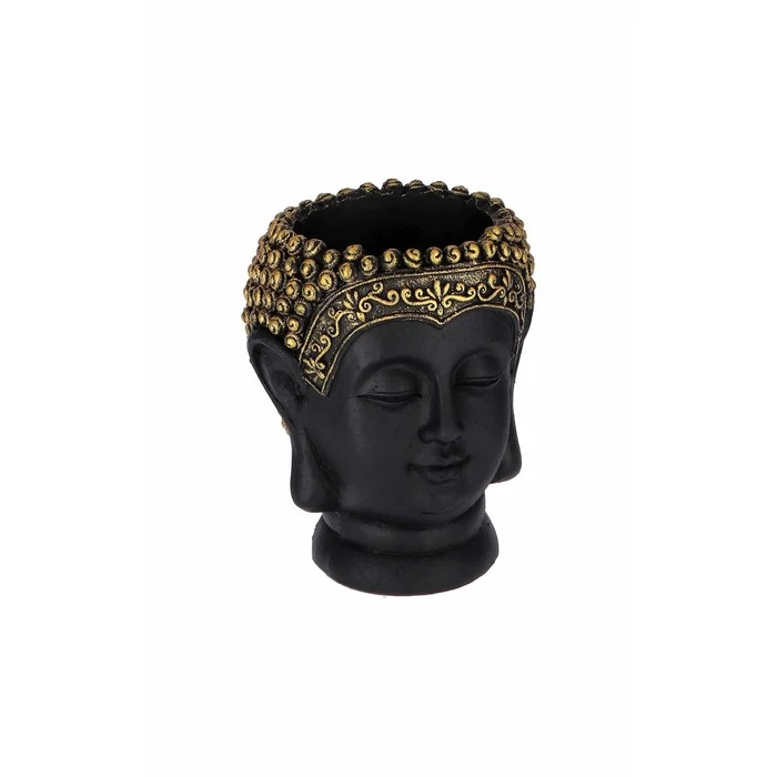 Decorazione testa di Buddha nera ed oro 16 cm