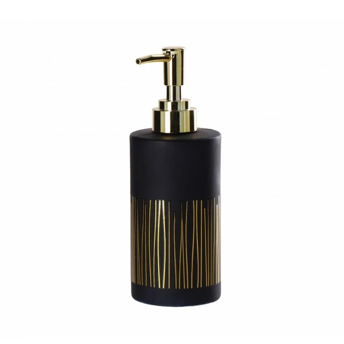 Dispenser per sapone in vetro nero con decorazione oro