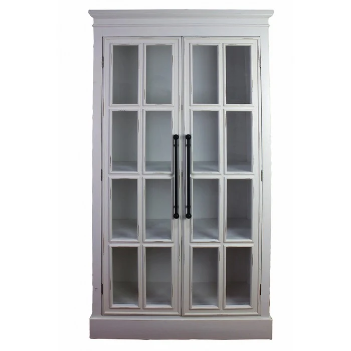 Mobiletto vetrina in legno bianco con 2 ante