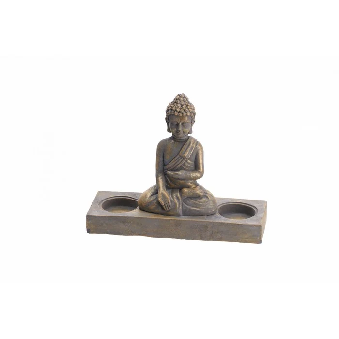 Buddha in cemento con 2 porta tea light