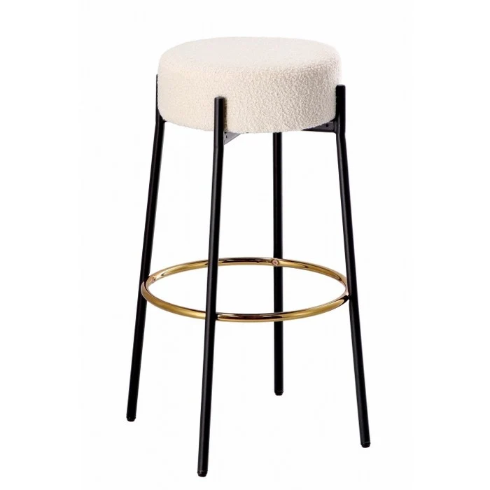 Sgabello alto con seduta bouclé e gambe in ferro - Bouclé
