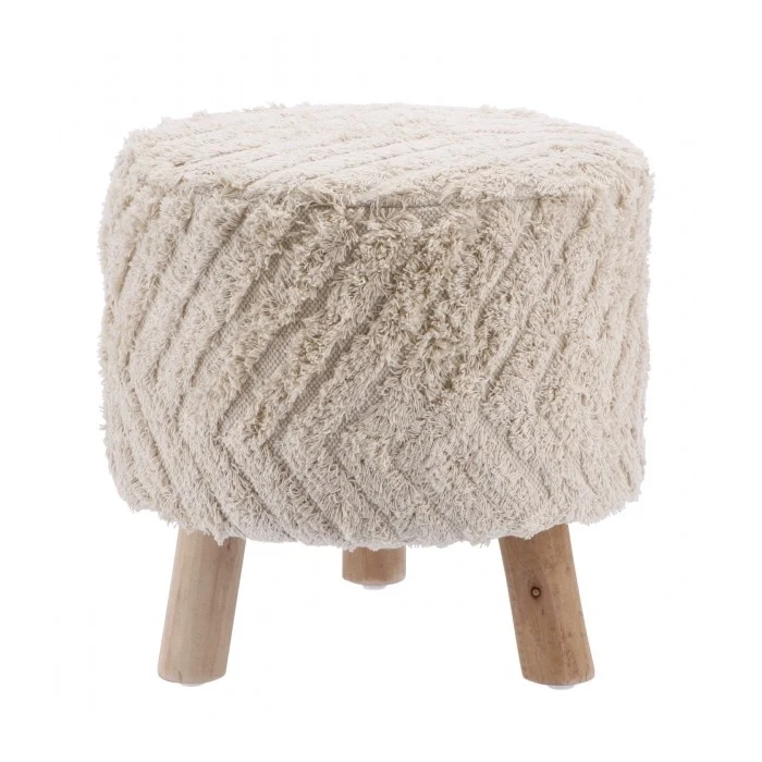 Pouf tondo in tessuto con gambe in legno