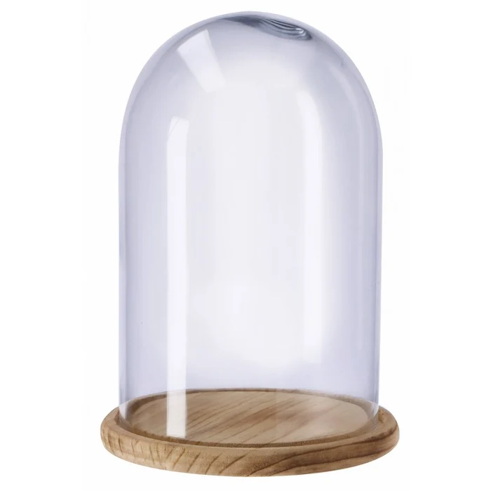 Campana decorativa in vetro con base in legno