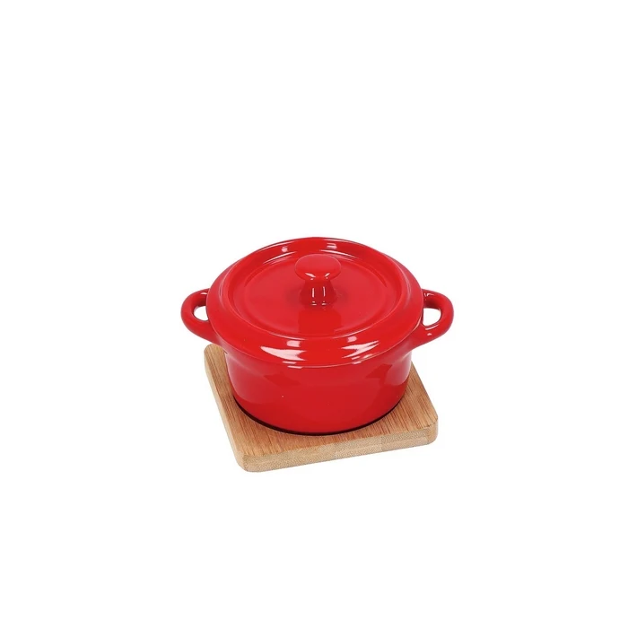 Casseruola in ceramica con vassoio in legno