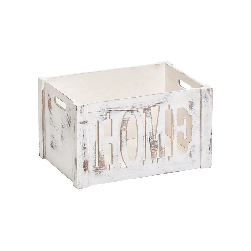 Scatola Organizer In Legno Bianco 35x25x20cm