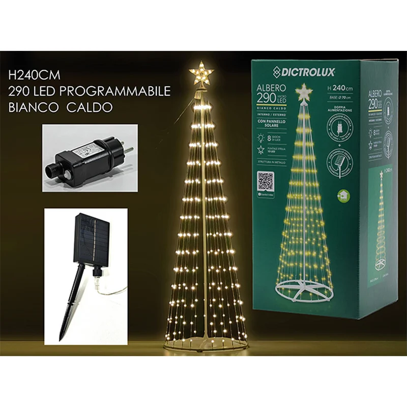 Albero Luminoso 290 Led Bianco Caldo H240cm