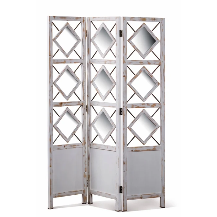 Paravento in stile shabby 3 ante con specchi