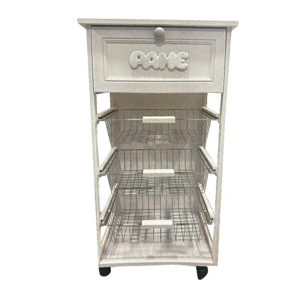 Carrello Da Cucina Con Ribalta E 3 Cesti Bianco